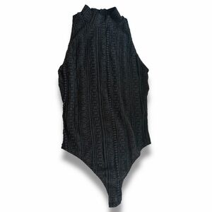 Wolford Lace Black Textured Bodysuit Sz L stretch mesh sleeveless